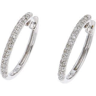 PAIR OF EARRINGS WITH DIAMONDS IN 14K WHITE GOLD 8x8 cut diamonds ~0.28 ct. Weight: 2.7 g
