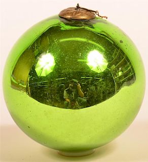 Green Blown Glass Ball Form German Kugel.