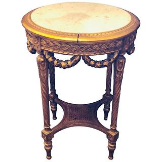 Giltwood Marble-Top End, Center, Lamp Table