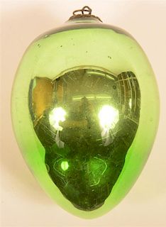 Green Blown Glass Egg Form German Kugel.