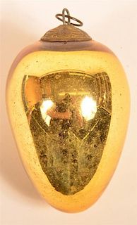 Gold Blown Glass Egg Form German Kugel.