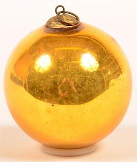 Gold Blown Glass Ball Form German Kugel.
