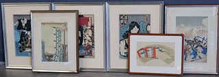 Assorted Grouping of Japanese Prints and a Fan