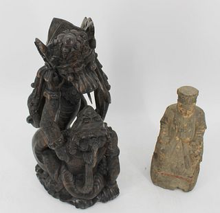 2 Antique Asian Carved Wood Figures.
