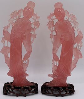 Pair of Rose Quartz Carvings of Quan Yins.