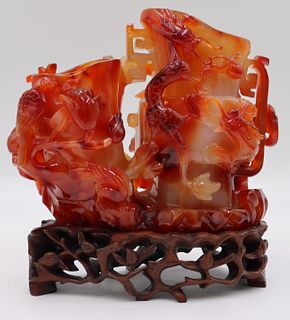 Carved Carnelian Double Urn with Birds, Flowers,