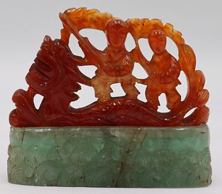 Carved Carnelian Figural Grouping of Children on