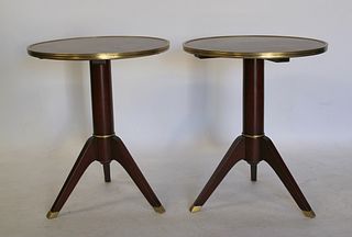 A Vintage & Quality Pr Of Walnut Tables With Brass