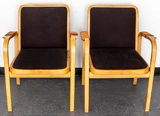 Mid-Century Blonde Bentwood Armchairs, Pair