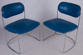 Mid-Century Chrome & Leather Side Chairs, Pair (2)
