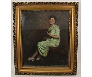 CIRCA 1940's PORTRAIT OF YOUNG LADY OIL PAINTING