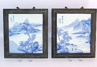 Pair of Chinese Blue and White Tiles