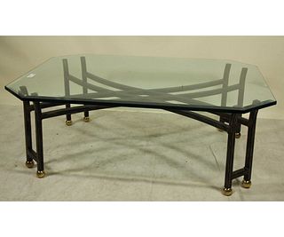 BEVELED GLASS TOP PAINTED BASE COFFEE TABLE
