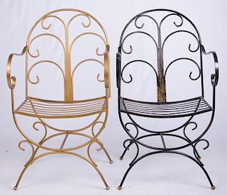 Modern Iron Savonarola Style Chairs, Pair (2)