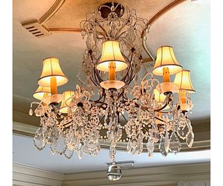 EIGHT LIGHT HANGING CRYSTAL AND BEADED CHANDELIER