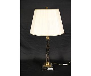 MARBLE AND BRASS COLUMN SIDE TABLE LAMP