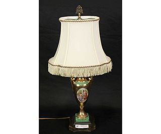 ENAMELED BRASS FRENCH STYLE URN LAMP