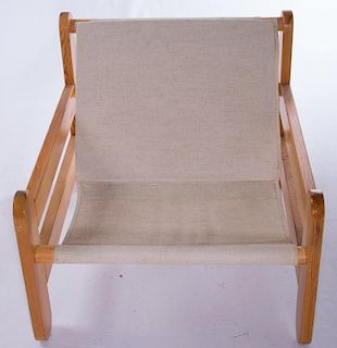 Modern Pine & Canvas Lounge Chair