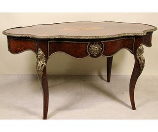 c.1870 FRENCH MARQUETRY WALNUT & SATINWOOD TABLE