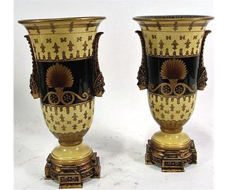 PAIR OF NEOCLASSICAL STYLE PORCELAIN URNS