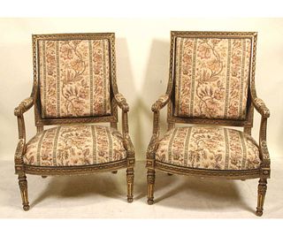 PAIR OF 19th C. FRENCH CARVED & GILDED ARMCHAIRS