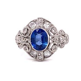 20's Platinum Sapphire Diamond Ring
