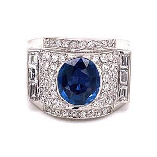 Retro Platinum Diamond Sapphire Chevalier Ring