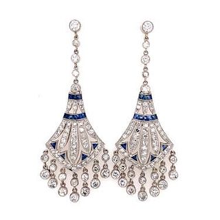 Platinum Diamond Sapphire Chandelier Earrings