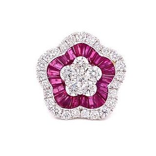18k Diamond Ruby Flower Ring