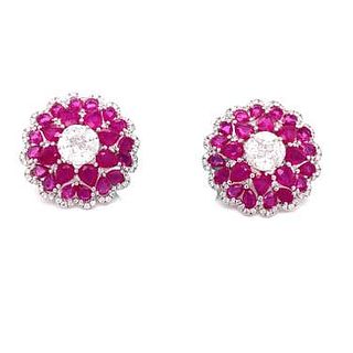 18k Ruby Diamond Rosetta Earrings