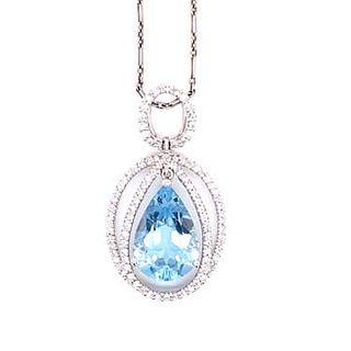 Platinum 18k Aquamarine Diamond Pendant