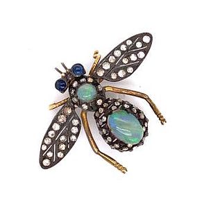 Silver & Gold Opal Diamond Bug Brooch