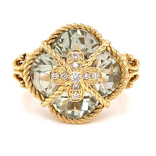 14k Clover Checkered Prasiolite & Diamond Cocktail Ring