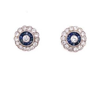 Platinum Diamond Sapphire Stud Earrings
