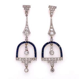 Platinum Sapphire Diamond Drop Earrings