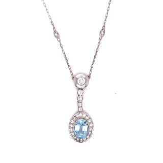 Platinum Diamond Aqua Pearl Pendant