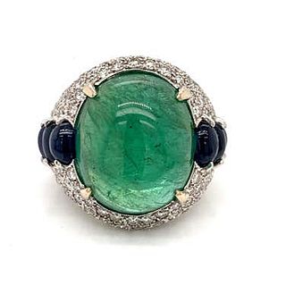 18k Emerald Sapphire Diamond Ring