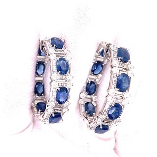 18K Diamond Sapphire Hoop Earrings