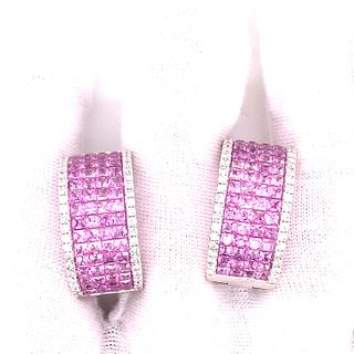 18k Diamond Pink Sapphire Earrings
