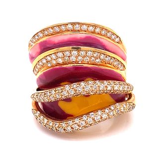 18k Diamond Multi Color Enamel Ring