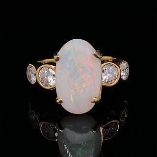Opal & Diamond 14k Yellow Gold Cocktail Ring