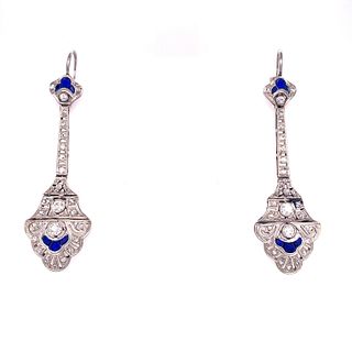Platinum Diamonds Art Deco French Drop Earrings