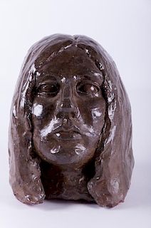 Glazed Clay Bust of Woman's Head