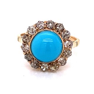Victorian 14k Turquoise Halo Diamond RingÂ 
