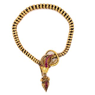 Victorian 14k Ruby Diamond Snake BraceletÂ 