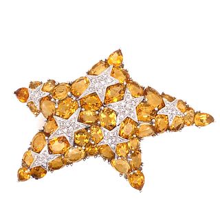 SALAVETTI 18k Citrine Diamond Star Brooch