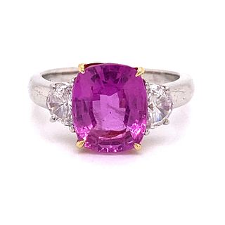 Platinum 18k GIA Pink Sapphire & Diamonds Ring