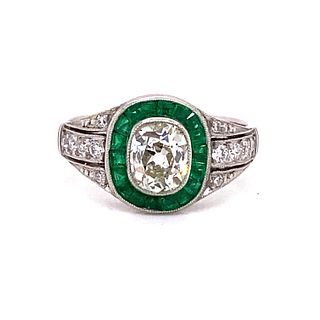 Platinum Diamond Emerald Target Engagement Ring