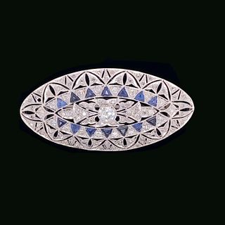 1930â€™s 18k Diamond Sapphire Bar Brooch