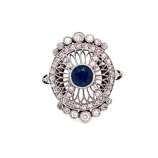 Platinum Art Deco Diamond Sapphire Ring